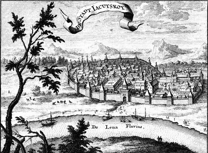 Якутск - гравюра Н. Витсена, созданная в 1692 г. Источник: commons.wikimedia.org