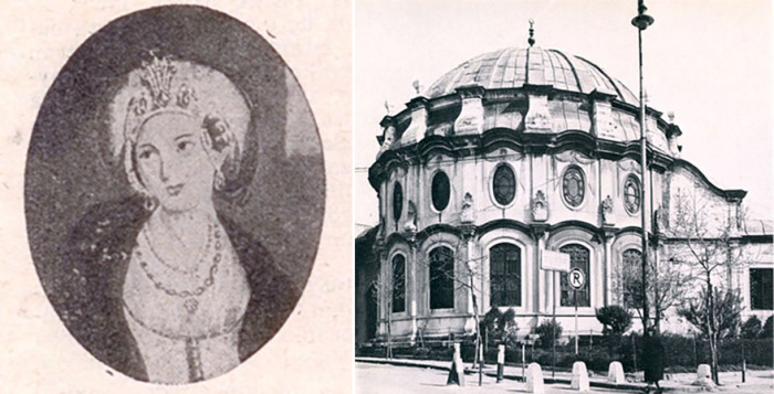 Сохранившееся изображение Накшидиль Валиде-султан  и ее гробница в мечети Фатих, Стамбул