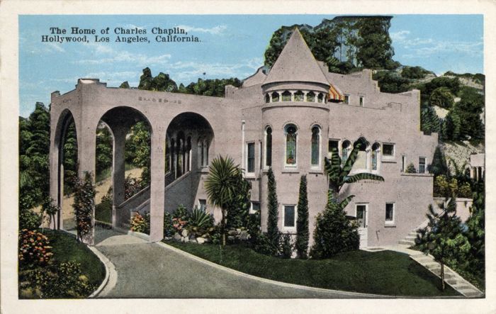 Открытка «Дом Чарли Чаплина, Голливуд, Лос-Анджелес, Калифорния»