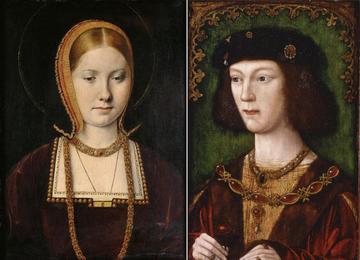 Молодая Екатерина Арагонская и Генрих VIII в молодости, в год вступления на престол