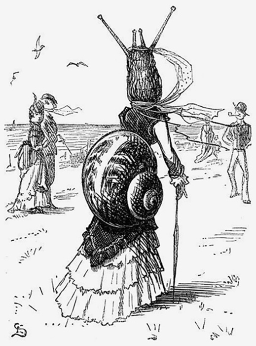Карикатура на турнюр из сатирического журнала «Панч». 1870 год