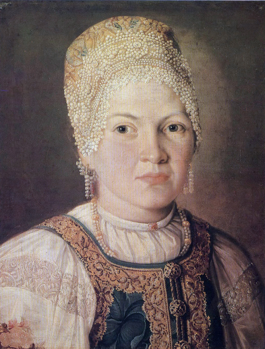 Неизвестный художник, «Портрет женщины в русском народном головном уборе», 1769