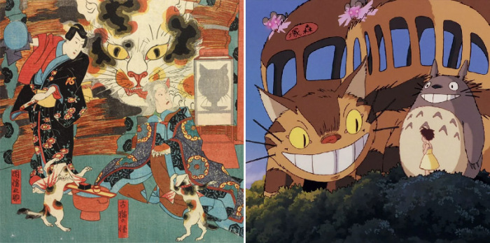 Бакэнэко японской мифологии и кот-автобус, придуманный Миядзаки