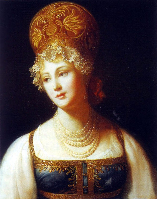 П. Барбье, Портрет молодой женщины в русском сарафане, 1817
