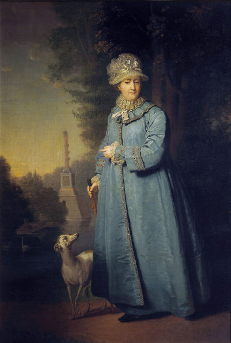 Екатерина II на прогулке в Царскосельском парке. Картина художника Владимира Боровиковского, 1794 год (императрице 65 лет)