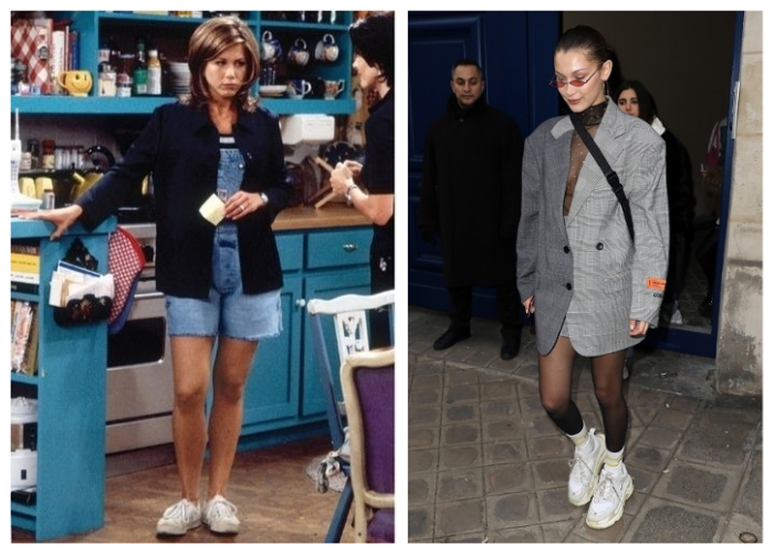 Дженнифер Энистон еще в 90-е годы была первой модницей. А Белла Хадид умеет сочетать массивные кроссовки хоть с чем