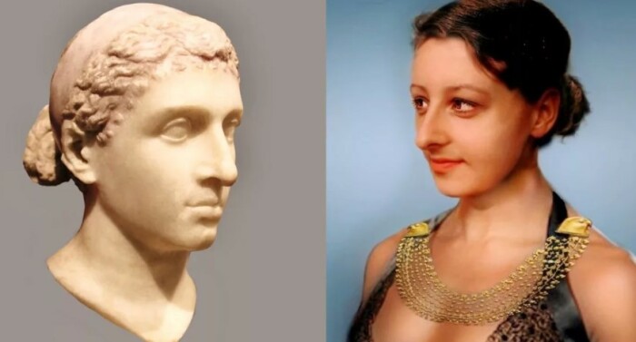 судя по реконструкции лица, Клеопатра должна была выглядеть примерно вот так. 