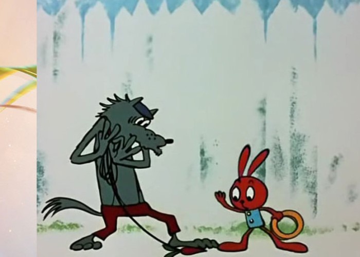 В первой серии образ волка и зайца был вот таким. 