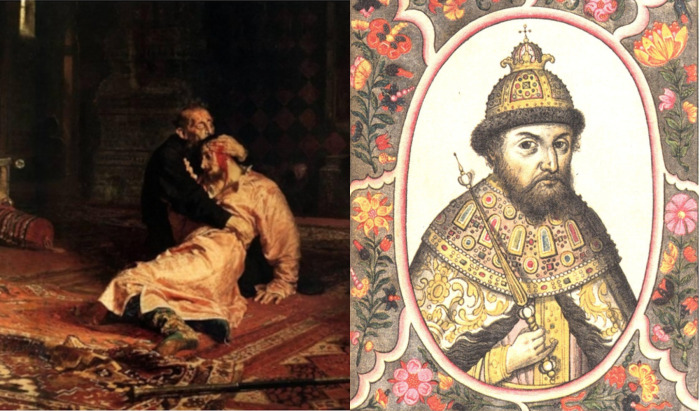 На фото слева - фрагмент картины Ильи Репина «Иван Грозный убивает своего сына», справа - российский царь Федор I Иванович 
