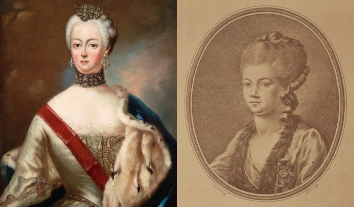 Портрет княгини Екатерины Дашковой сейчас хранится в музее (фото справа); на фото слева - портрет императрицы Екатерины  II