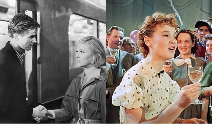 Отрывки из к/ф «Я шагаю по Москве» (1963) и к/ф «Карнавальная ночь» (1956)