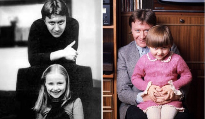 Фото слева - Андрей Миронов с родной дочерью, справа - с приемной