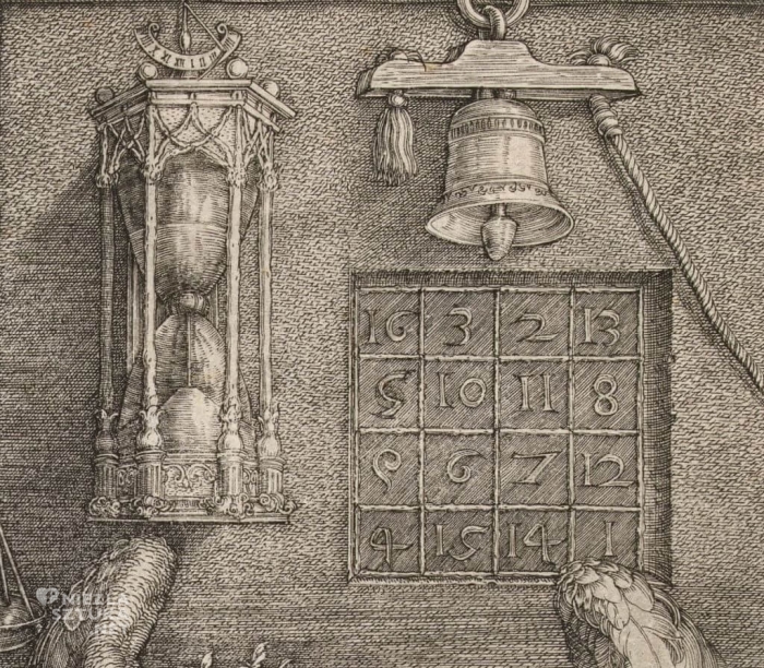  «Квадрат Сатурна» на этой гравюре до сих пор полностью не расшифрован, известно лишь, что автор там зашифровал день смерти его матери (16.05) и год создания «Меланхолии» (1514), а все остальное до сих пор загадка
