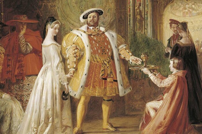 Когда Генрих VIII заключил второй брак с Анной Болейн, он надеялся, что хотя бы она подарит наследника, но  в 1533 году у них родилась дочь Елизавета, к огорчению короля (на картине Король Генрих VIII и Анна Болейн)