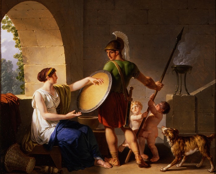 «Спартанская женщина дает щит своему сыну». Жан-Жак Барбье, 1826 год. / Фото: portlandartmuseum.us
