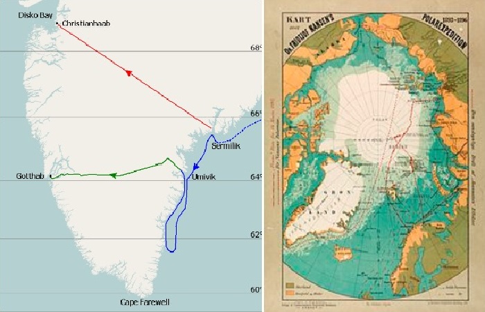 Маршрут Гренландской экспедиции Нансена.