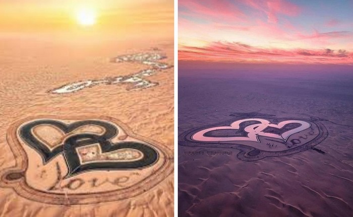 Озеро Любви создали искусственно в Дубайской пустыне, и это одно из романтичных мест в мире.