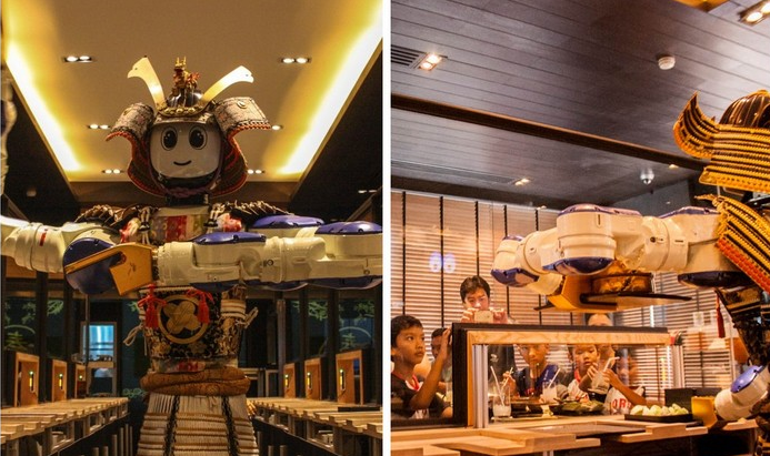Restaurant of the future with robots.