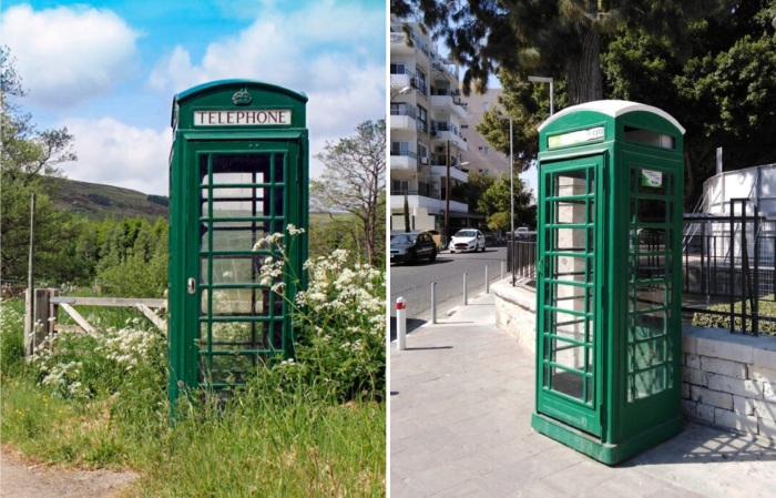 Зелёная телефонная будка - редкое явления для Англии.