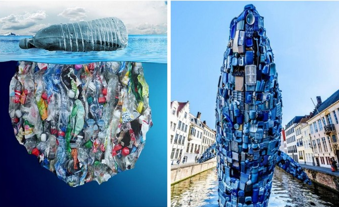 Скульптура «Гигантский кит» напоминает о проблеме загрязнения океанов пластиковым мусором.