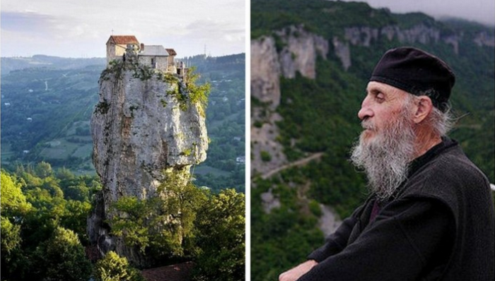 В Грузии на горе Столп Кацхи живет вот уже около 30 лет отшельник-монах Максим Кавтарадзе.