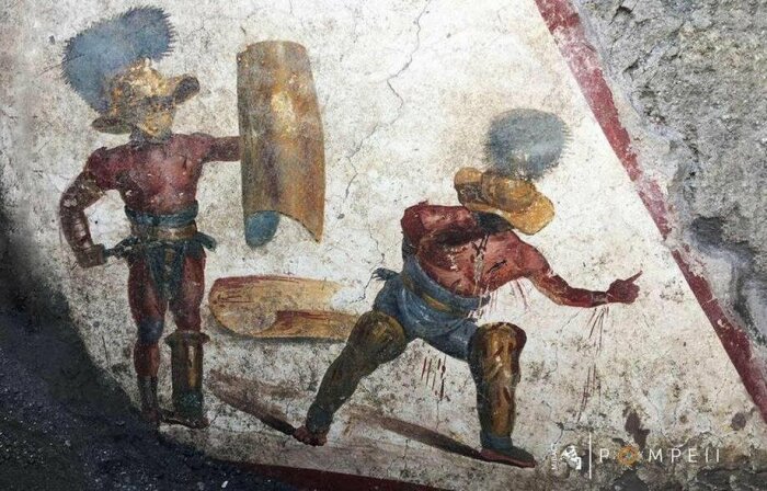 Бой гладиаторов. Фреска, найденная во время раскопок Помпеи / Источник: vk.com