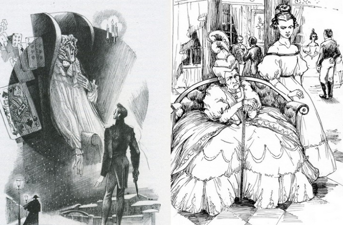 В «Пиковой даме» повествуется о старой княгине Наталье Петровне Голицыной и ее внуке Сергее.