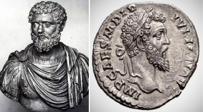 Бюст императора Дидия Юлиана и серебряный динарий с его профилем.