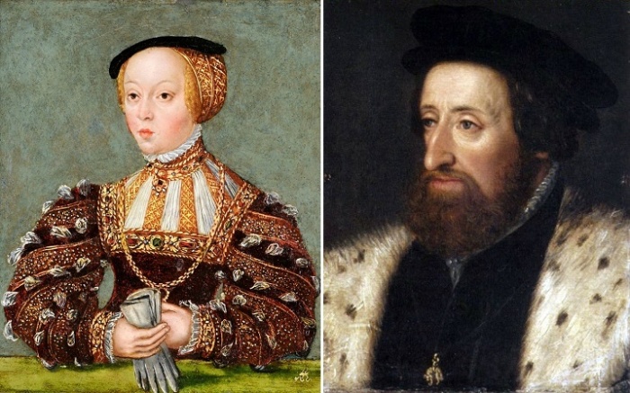 Принцесса Елизавета Австрийская и ее отец, император Священной Римской империи Фердинанд I Габсбург.