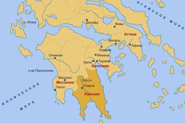Карта древнегреческого государства Спарта / Фото: developer.mob-edu.ru