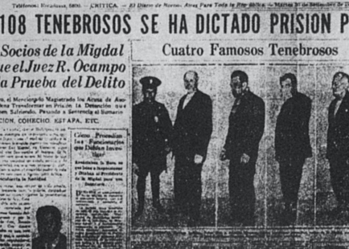 Четверо подозреваемых из преступной организации Zwi Migdal. Публикация в аргентинской газете, 1930 год. / Фото: buenosairestenebrosa.blogspot.com