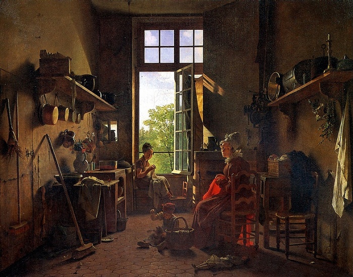 Примером интенсивного использования пигмента «мумия коричневый» часто называют картину Мартина Дроллинга «На кухне» 1815 год. / Фото: mylouvre.su