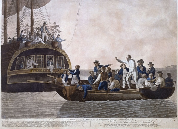 Мятежники высаживают в шлюпку капитана Блая и часть команды «Баунти», 28 апреля 1789 года. Картина Роберта Додда. National Maritime Museum / Источник: wikipedia.org