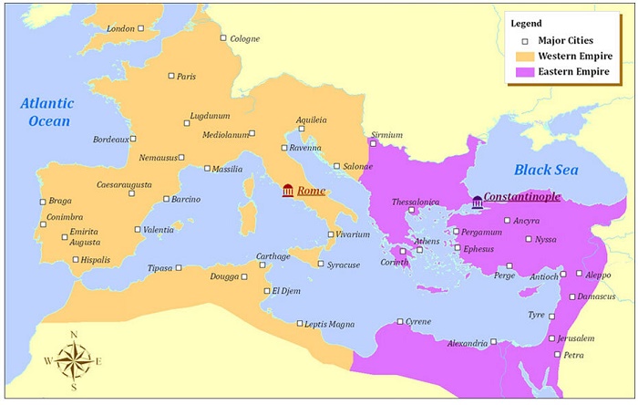 Карта Западной и Восточной Римских империй / pinterest.com