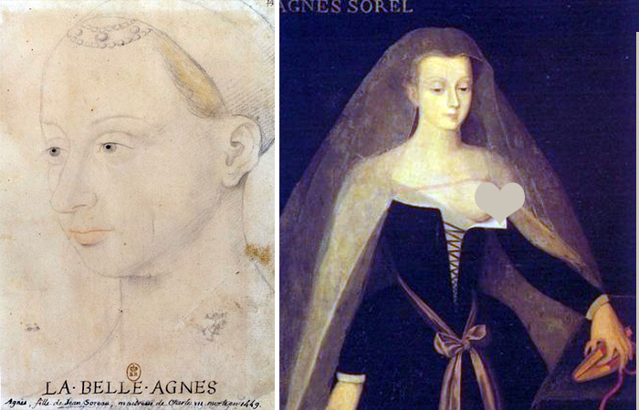 Аньес Сорель: рисунок Жана Фуке / портрет XVI века, вдохновленный Девой Марией кисти Жана Фуке