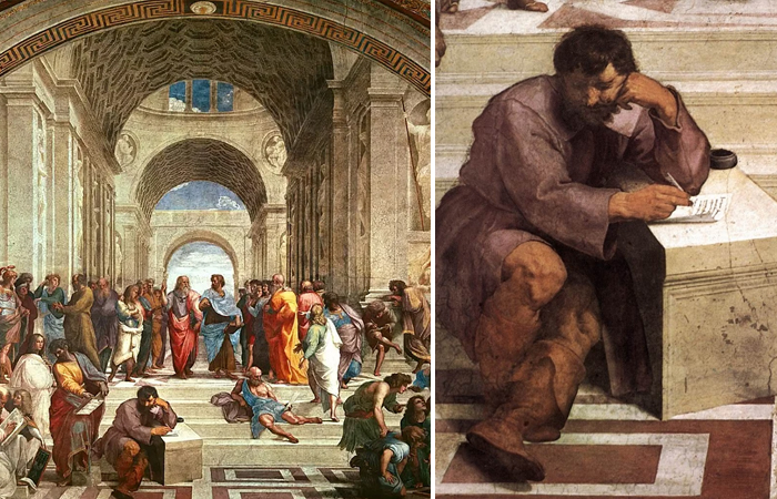 «Афинская школа» Рафаэля и Гераклит в образе Микеланджело