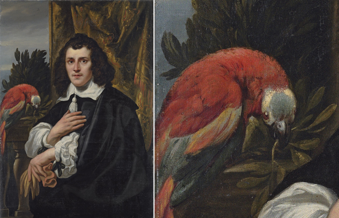 Якоб Йорданс «Портрет молодого человека с попугаем» (1656)