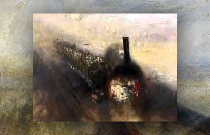 Фрагмент поезда на картине "Дождь, пар и скорость"