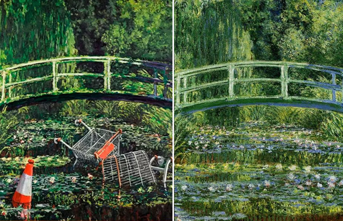 «Покажи мне Моне» Бэнкси (2005) / «Японский мостик» («Пруд с водяными лилиями») Клод Моне (1897 – 1899)