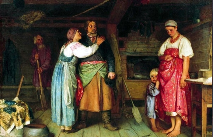 Фирс Журавлёв «Приезд извозчика на родину», 1868 год / Фото: bibliotekar.ru