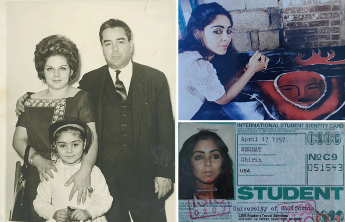 Ширин Нешат с родителями / Международное удостоверение студента Нешат / Ширин Нешат с одной из своих картин (конец 80-х гг)
