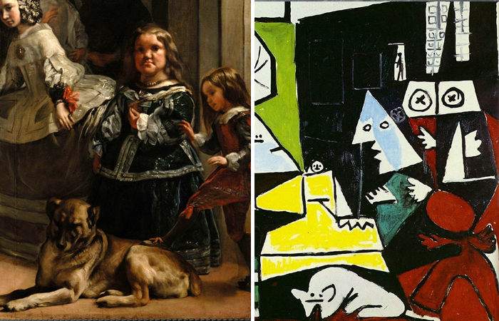 Фрагмент с собакой в двух версиях Веласкеса и Пикассо