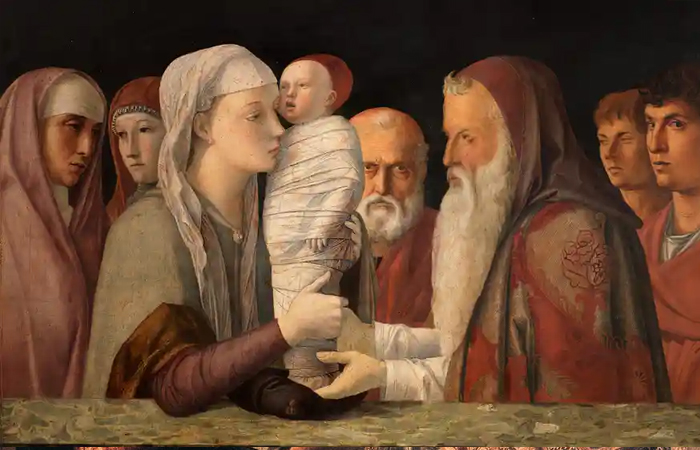 «Принесение во храм» Беллини - явная имитация более ранней работы Мантеньи (1460 – 1464)