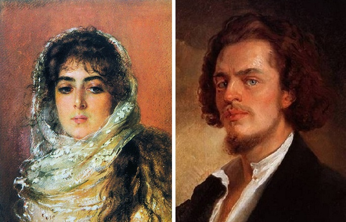 Портреты Маковского: «Портрет жены художника Ю.П. Маковской» (1887) и Автопортрет (1856)