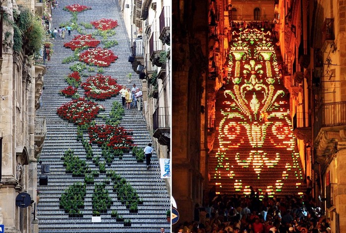 Праздник цвет и праздник огней в сицилийском городе Кальтаджироне