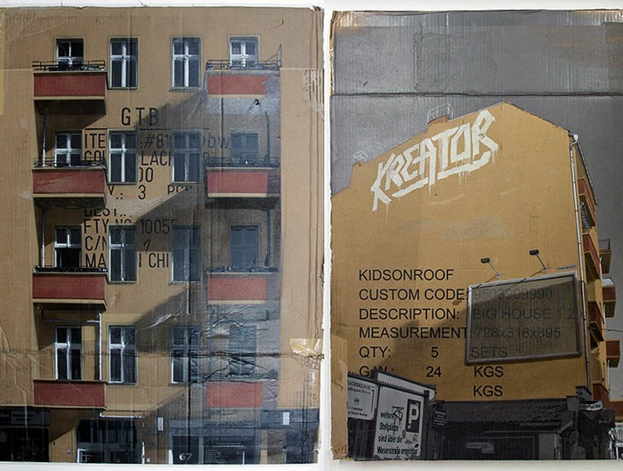 Урбанистика картонных коробок в творчестве художника Evol