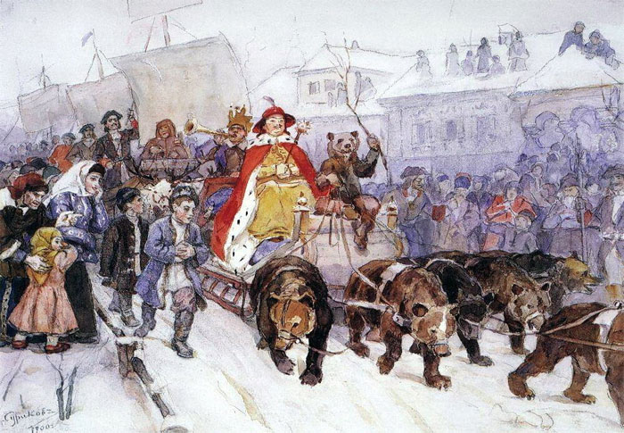 Большой новогодний маскарад 1722 года на улицах Москвы с участием Петра I. Художник Василий Иванович Суриков.