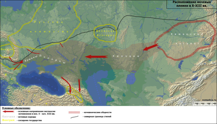 Карта расположения кочевых племён.