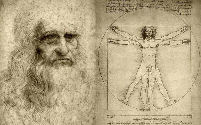 Леонардо да Винчи и его Витруавианский человек.