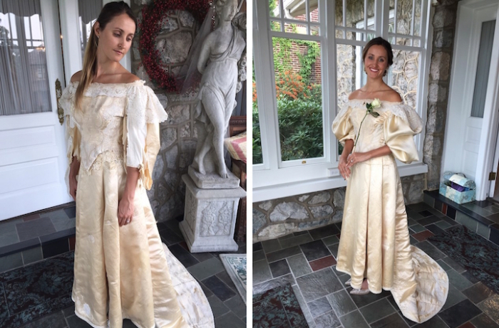 Платье до и после изменений. Эбигейл Кингстон станет 11-й невестой, которая наденет старинное платье.